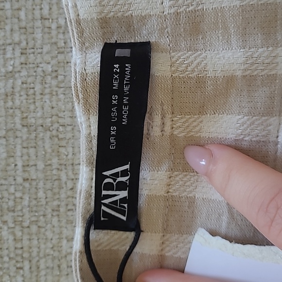 Nwt zara gingham linen blend beige paperbag waist shorts - Picture 6 of 8